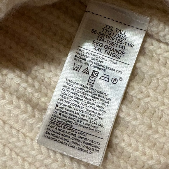 BANANA REPUBLICANS RETE CABLE-KNIT FISHERMAN WOOL CASHMERE SWEATER SIZE XXL TALL - Picture 4 of 5